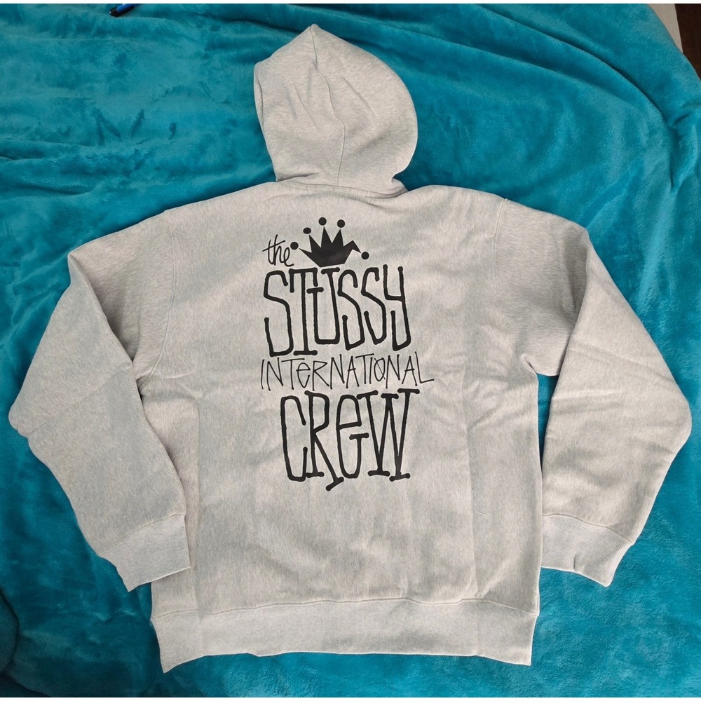 NWT Rare Stussy Crown International Zip Up Hoodie Ash Heather Mens Size 2XL